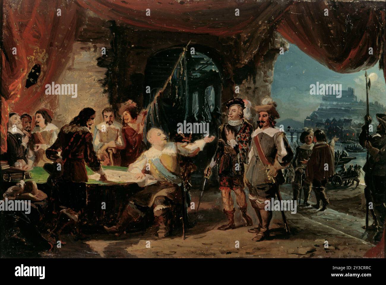 Gustav II Adolf et son conseil de guerre à Würzburg, croquis, 1856. Banque D'Images