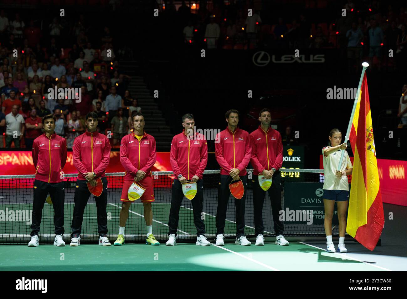 Valencia, Espagne. 11/09/2024 Espagne L'équipe pose pour la photo lors de la Coupe Davis 2024, Groupe B, match de tennis joué entre la République tchèque et l'Espagne à Fuente de San Luis le 11 septembre 2024, à Valence, Espagne. Banque D'Images