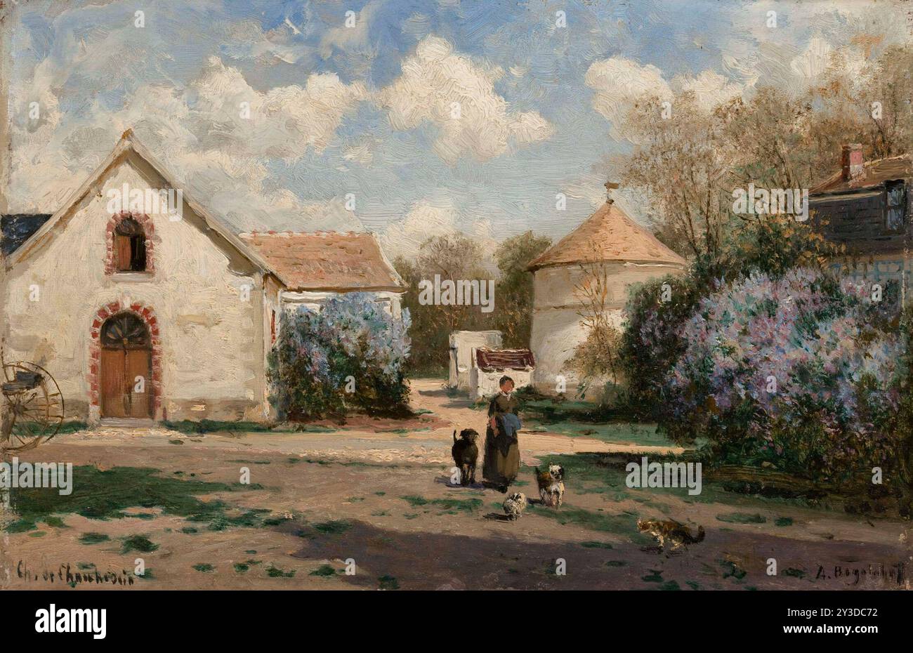 Paysage hors Paris avec femme et animaux, 1850-1896. Banque D'Images