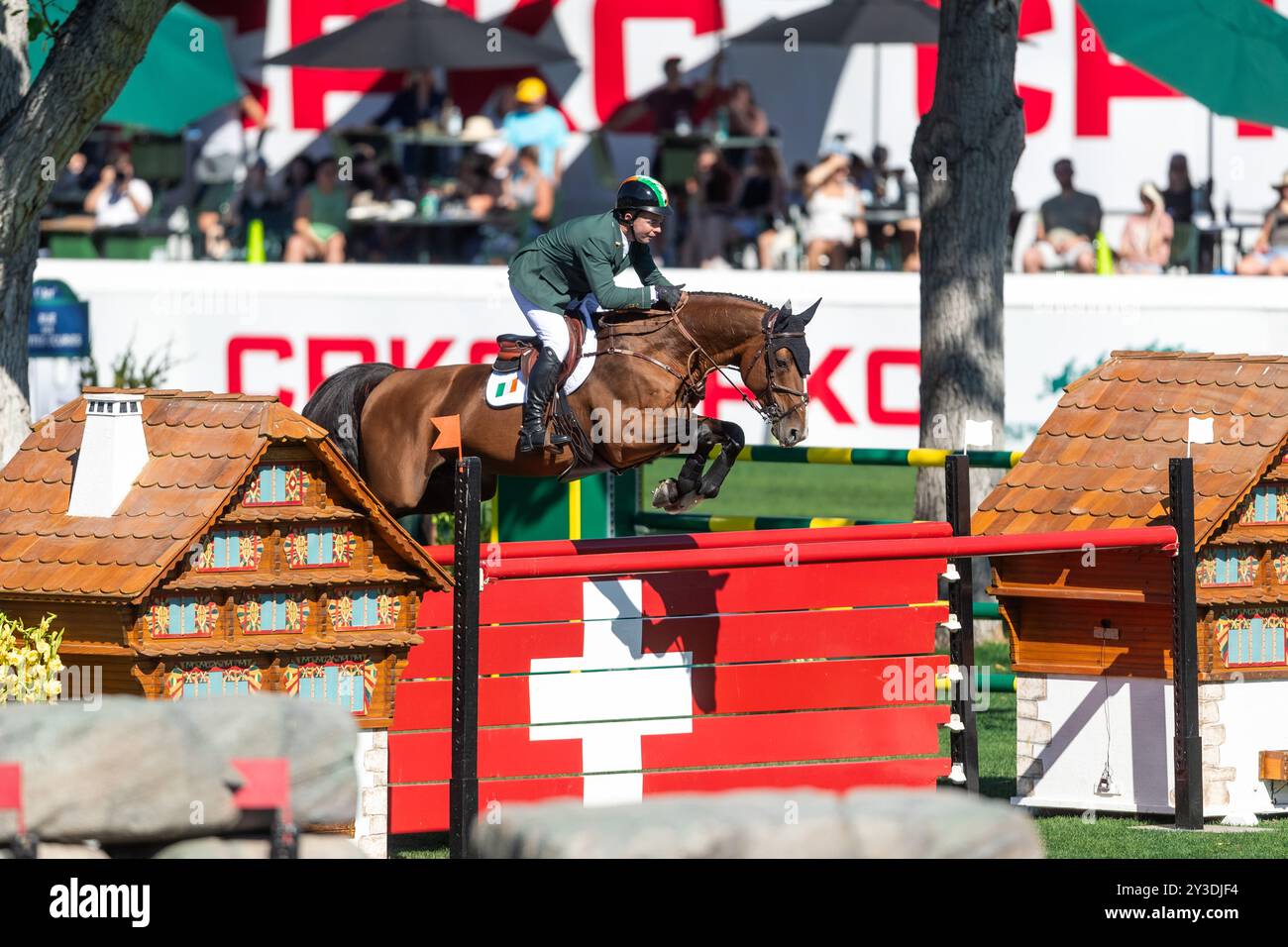 Calgary, Canada - 7 septembre 2024. Cian O'Connor, d'Irlande, de Fancy de Kergane, participe à la Coupe des Nations BMO lors du CSIO Spruce Meadows - ma Banque D'Images