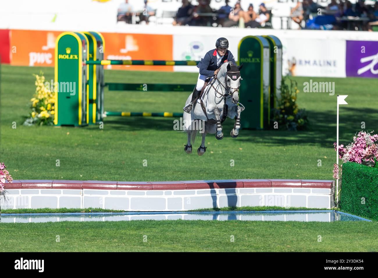 Calgary, Canada - 7 septembre 2024. Donald Whitaker, de Grande-Bretagne, de Picasso VD Zwartbleshoeve, participe à la Coupe des Nations BMO lors du CSIO SP Banque D'Images