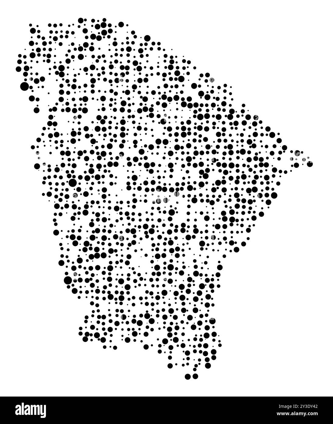 Symbole carte de l'État de Ceara (Brésil) montrant le territoire avec un motif de cercles noirs répartis aléatoirement de différentes tailles Illustration de Vecteur