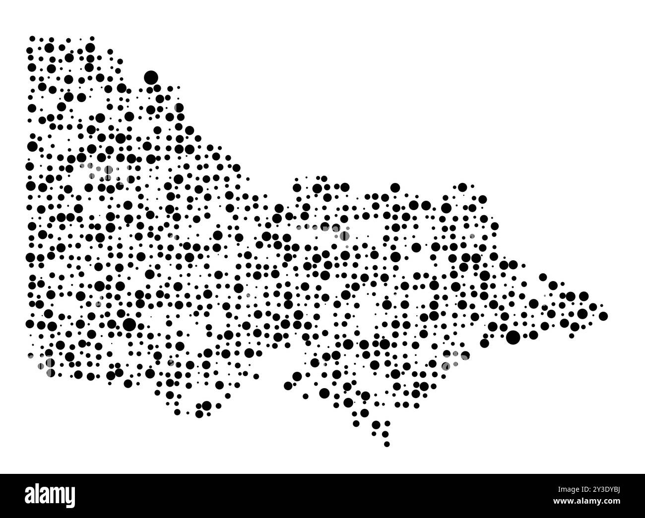 Carte symbolique de l'État de Victoria (Australie) montrant le territoire avec un motif de cercles noirs répartis aléatoirement de différentes tailles Illustration de Vecteur