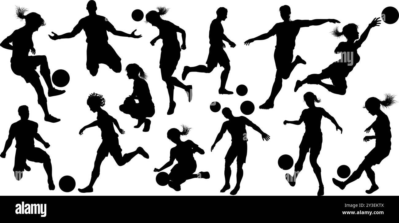 Soccer silhouettes ensembles mixtes 2024 A6-10 Illustration de Vecteur
