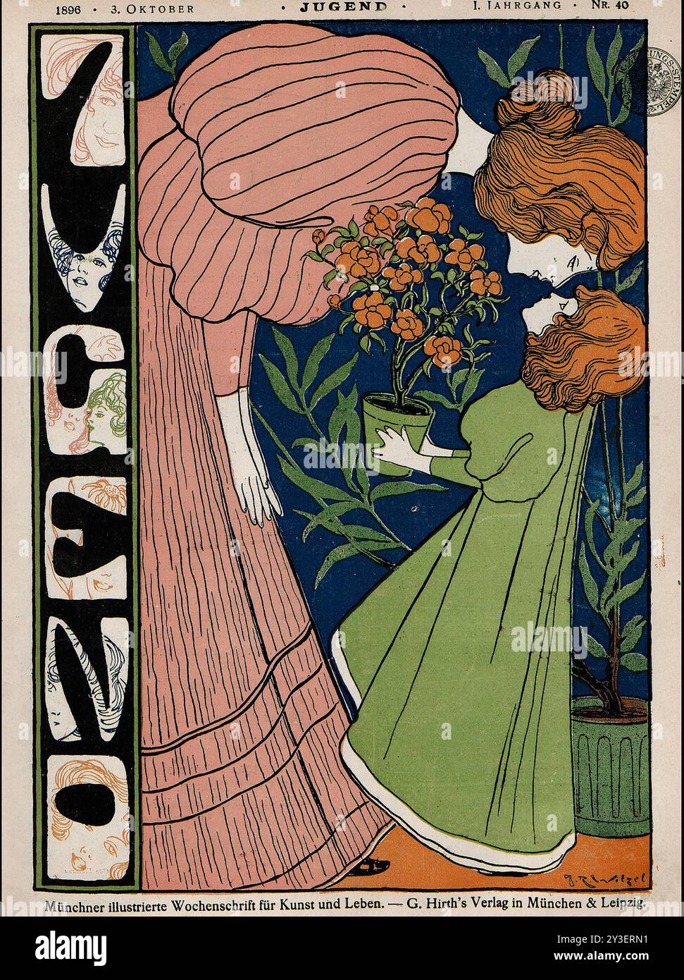 JUGENDSTIL couverture du n° 40/ 1896 de l'hebdomadaire. Design de Josef Witzel Banque D'Images