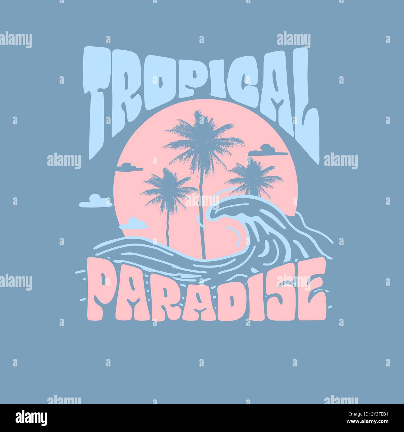 T-shirt imprimé palmier tropical Paradise Ocean Waves Sunset Illustration de Vecteur