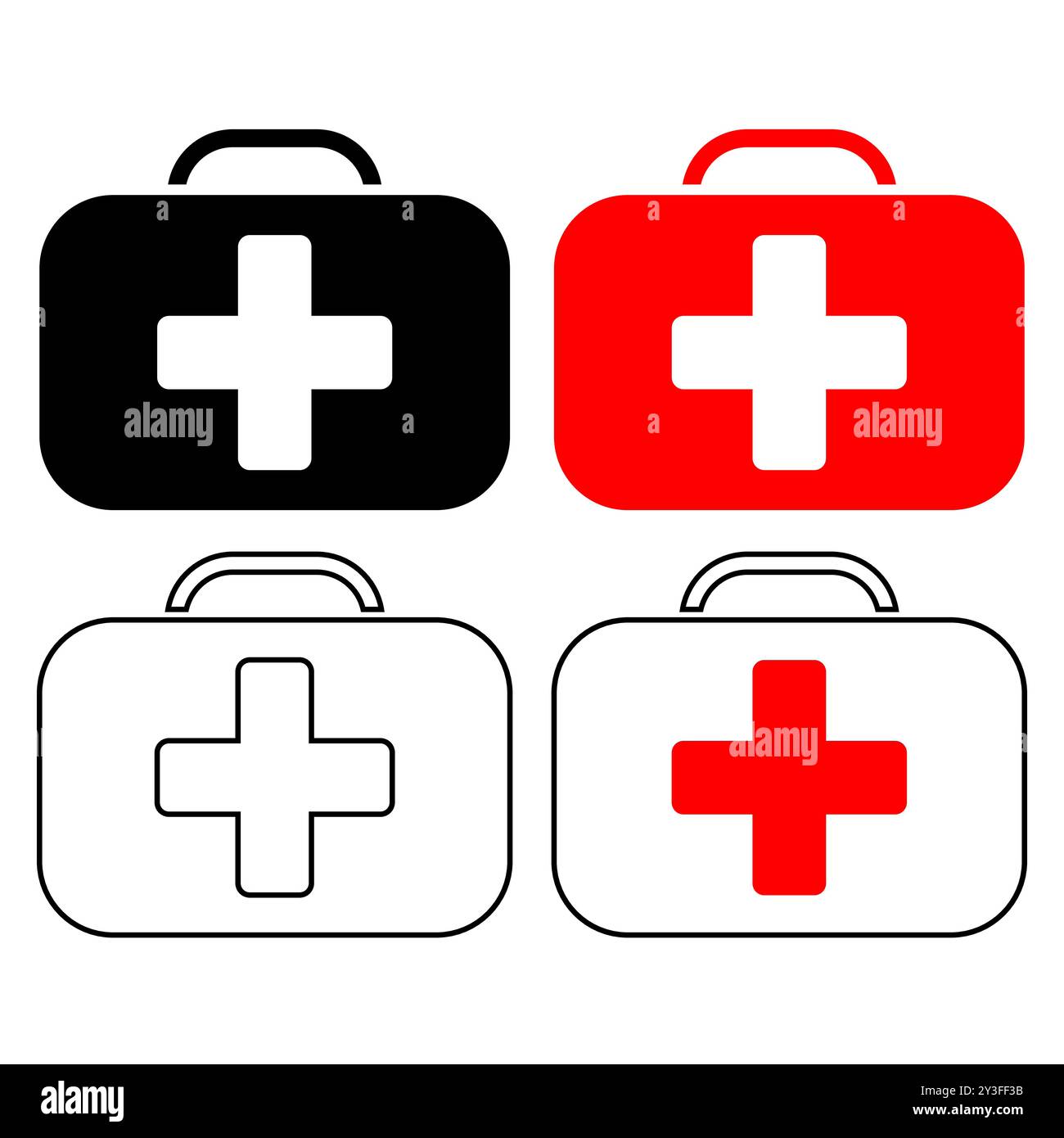 Jeu d'icônes de trousse de premiers soins. Boîte médicale avec croix. EQUIPEMENT médical d'urgence. Concept de santé. Kit d'urgence pour voiture médicale. Équipementiers d'urgence médicale Illustration de Vecteur