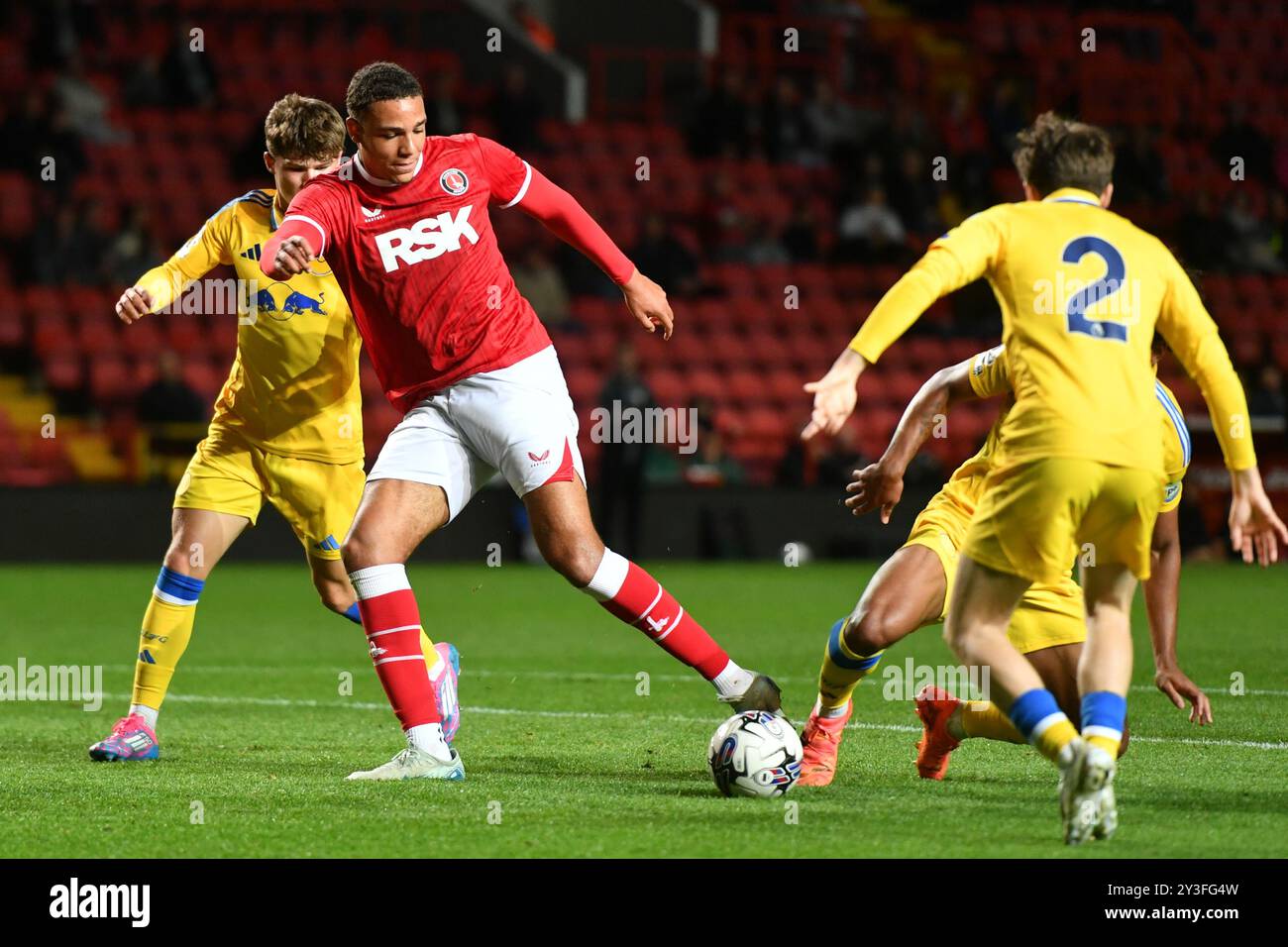 Londres, Angleterre. 13 septembre 2024. Miles Leaburn lors de la première League Cup U21 Group H match entre Charlton Athletic U21 et Leeds United U21 à The Valley, Londres. Kyle Andrews/Alamy Live News Banque D'Images