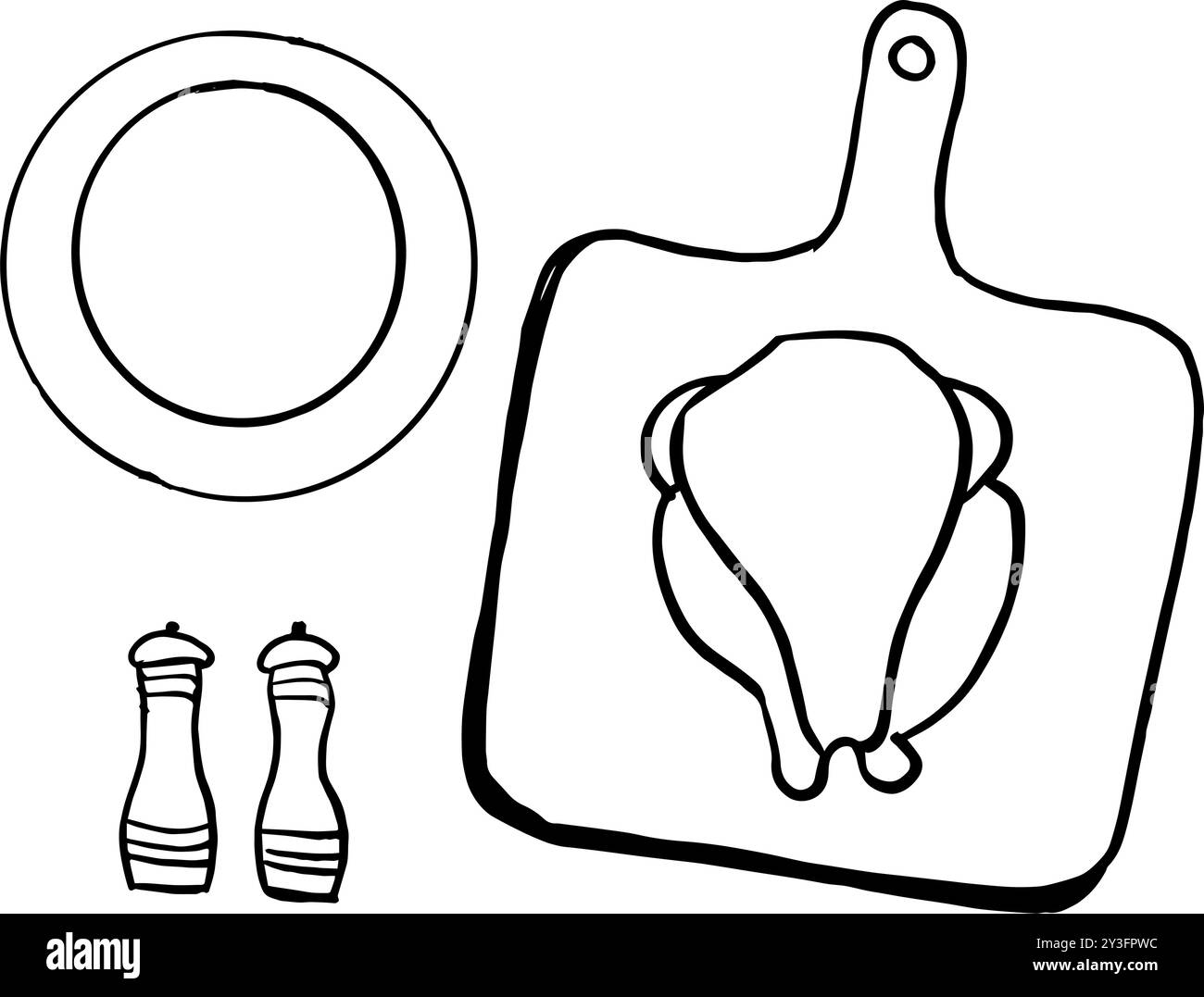 illustration dessinée à la main de planche à découper et de poulet Illustration de Vecteur