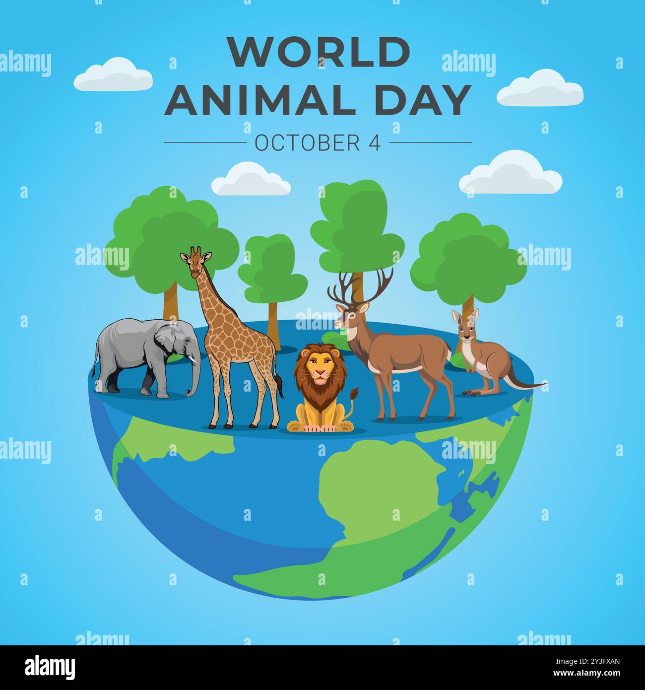 Affiche de la Journée mondiale des animaux, illustration animée de la vie sauvage avec lion, éléphant, girafe, cerf et kangourou, célébrant la conservation mondiale des animaux Illustration de Vecteur Affiche de la Journée mondiale des animaux, illustration animée de la vie sauvage avec lion, éléphant, girafe, cerf et kangourou, célébrant la conservation mondiale des animaux Illustration de Vecteur