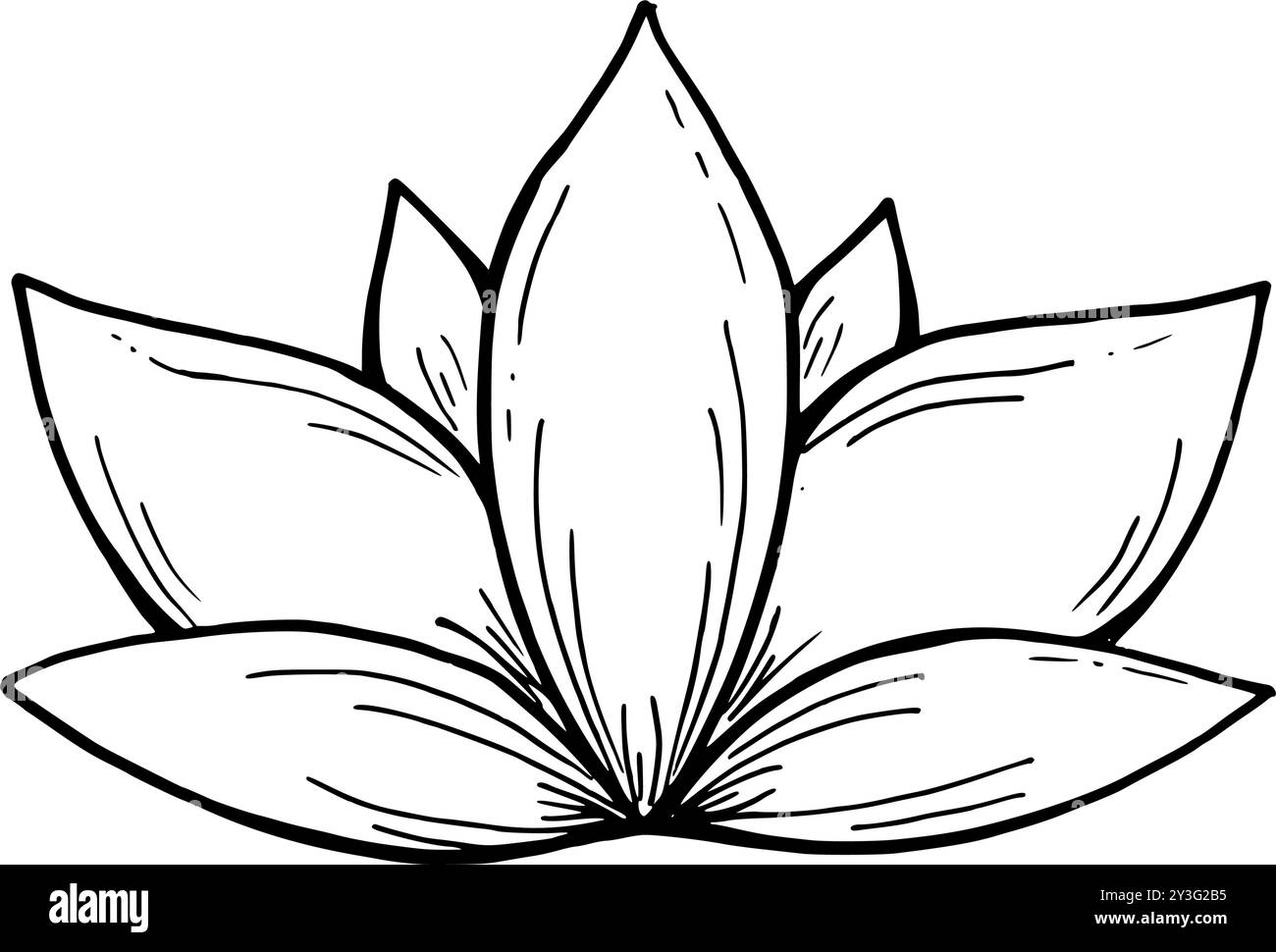 Illustration isolée de vecteur de symbole de lotus fleuri transparent abstrait. Croquis graphique monochrome de fleurs de nénuphar simplement stylisé. Floral géométrique Illustration de Vecteur
