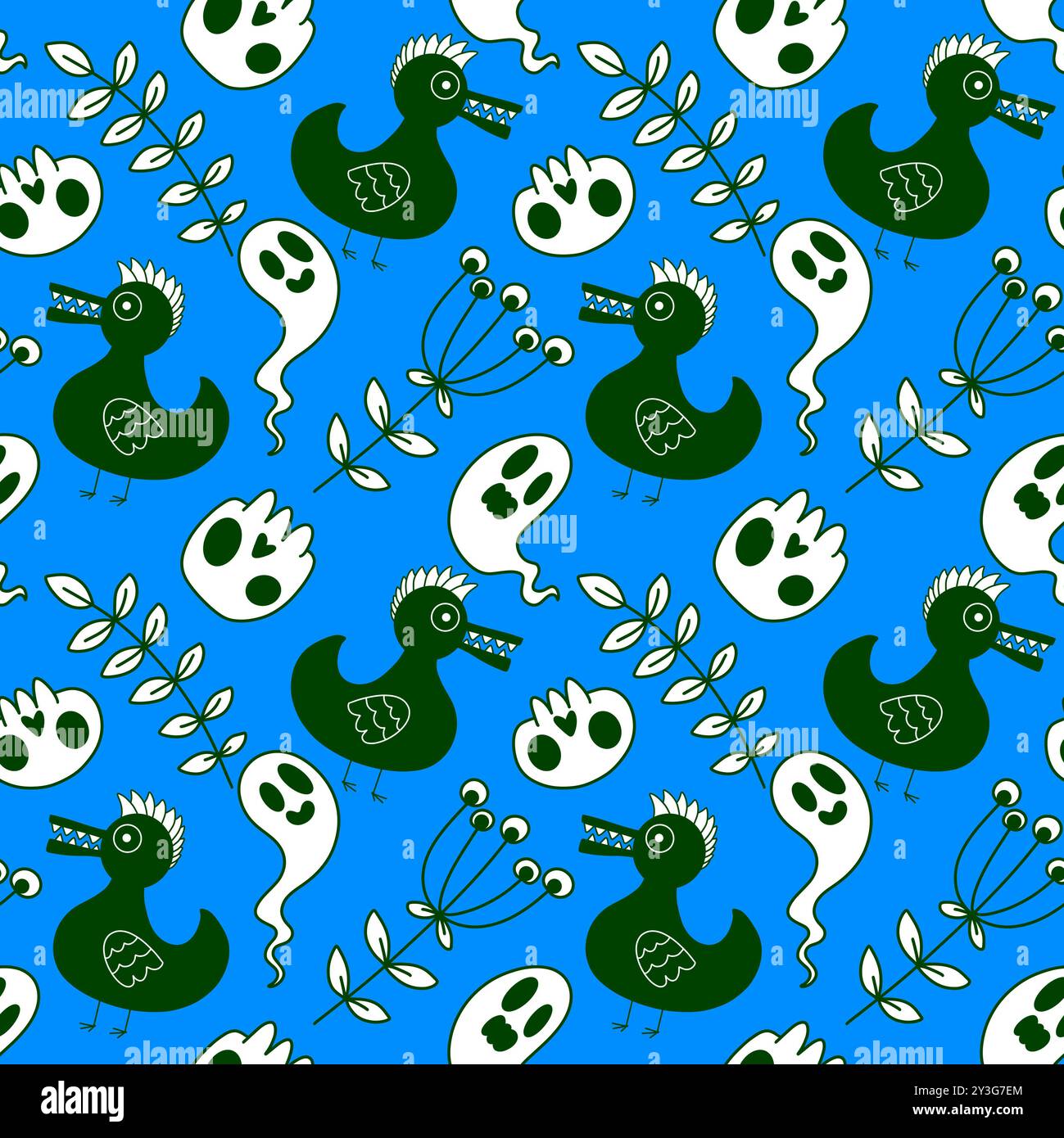 Halloween animaux sans couture crânes et canards modèle pour l'emballage du papier et des tissus et des draps et des vêtements pour enfants imprimés et accessoires de fête d'automne. Hig Banque D'Images