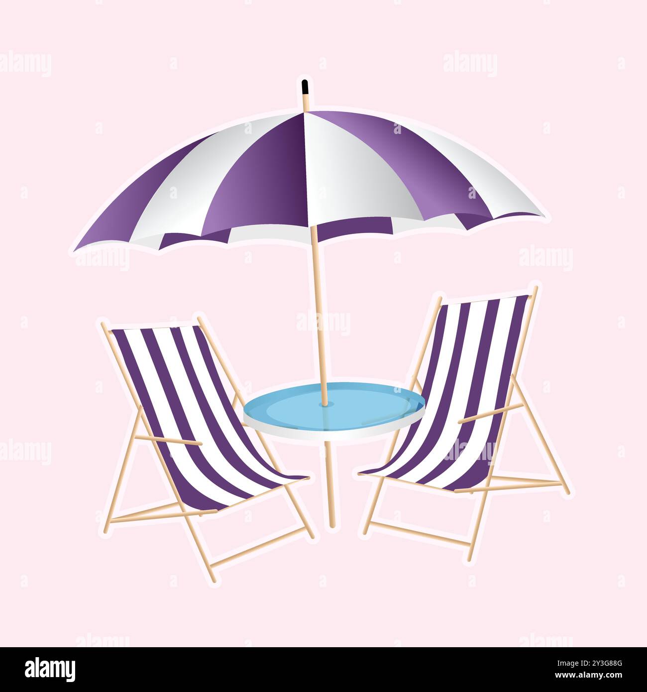 Chaise de table sous l'icône de parapluie illustration vectorielle. Paysage de plage avec un parasol de table, chaise. Chaise de plage et table avec parasol Illustration de Vecteur