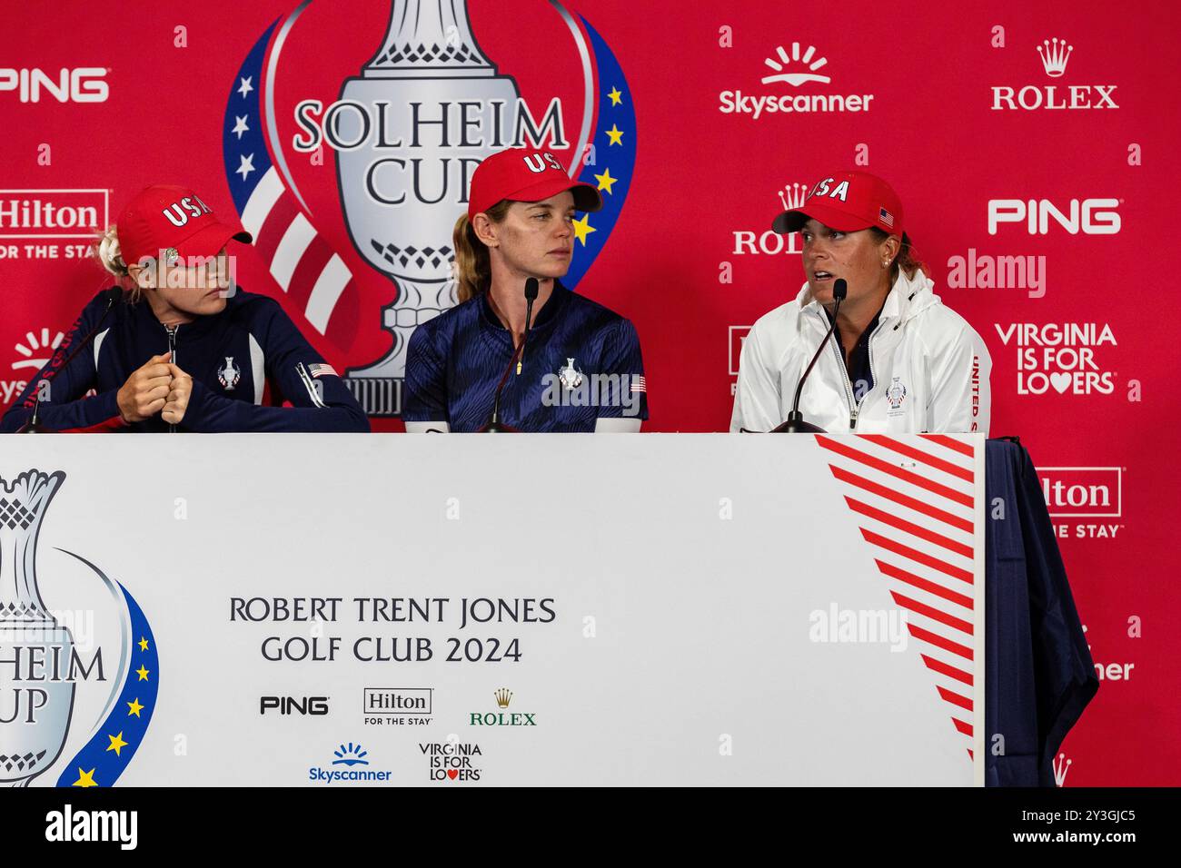 Gainesville, va, États-Unis. 13 septembre 2024. LAUREN COUGHLIN, de Team USA, prend la parole lors de la conférence de presse post-match le premier jour de la Solheim Cup 2024. (Crédit image : © Robert Blakley/ZUMA Press Wire) USAGE ÉDITORIAL SEULEMENT! Non destiné à UN USAGE commercial ! Banque D'Images