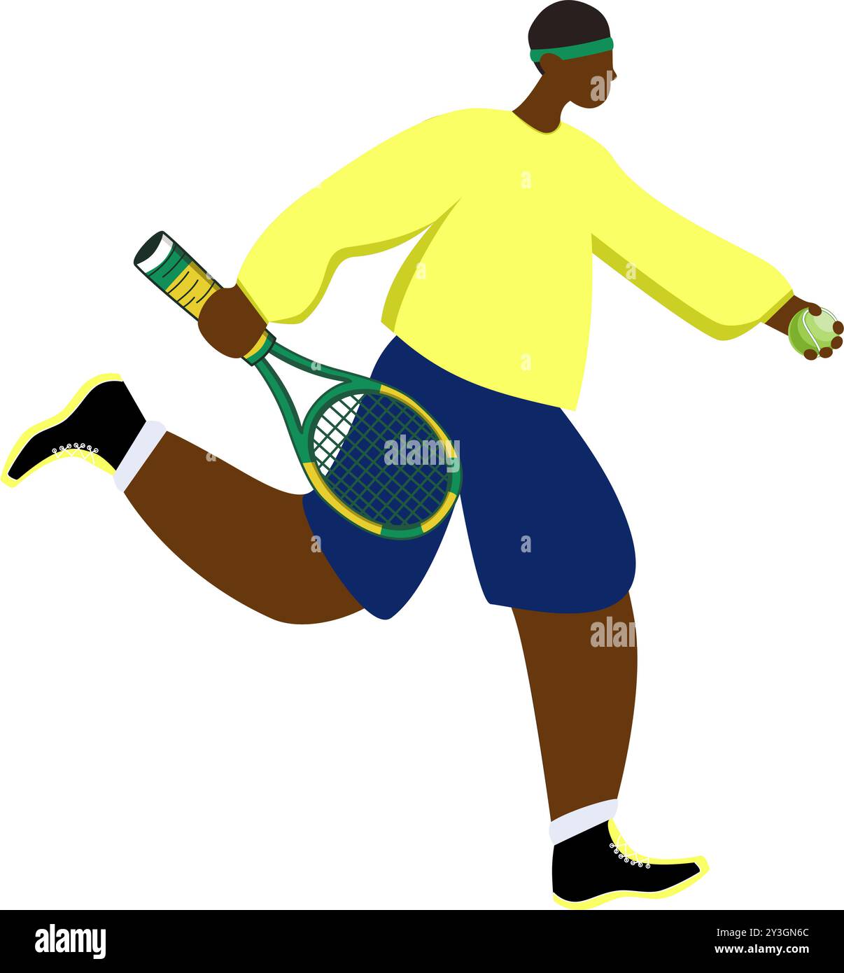 Joueur de tennis court avec une raquette et une balle de tennis dans un style plat. Illustration vectorielle Illustration de Vecteur