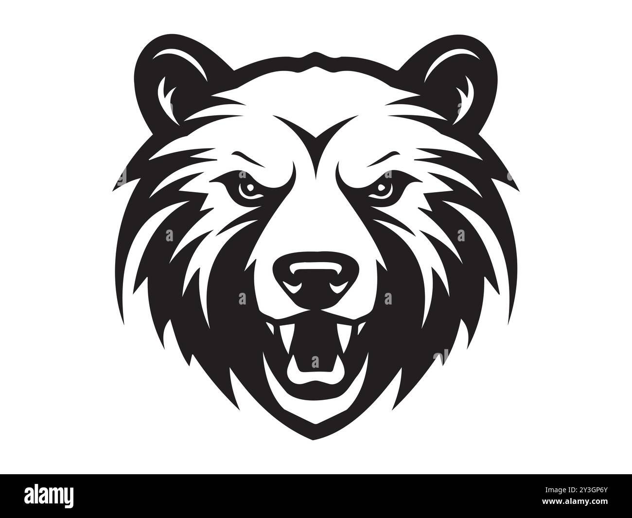 Illustration de silhouette de tête d'ours noir et blanc isolé sur un fond blanc. Concept de la faune, Predator féroce, animal emblématique, Design graphique Illustration de Vecteur