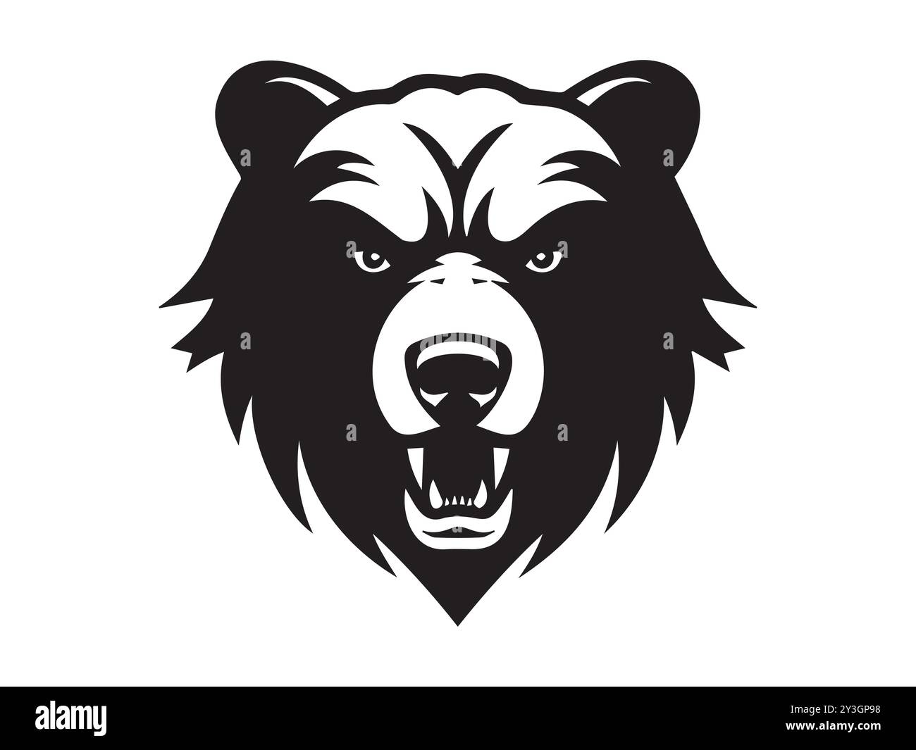 Illustration de silhouette de tête d'ours noir et blanc isolé sur un fond blanc. Concept de la faune, Predator féroce, animal emblématique, Design graphique Illustration de Vecteur