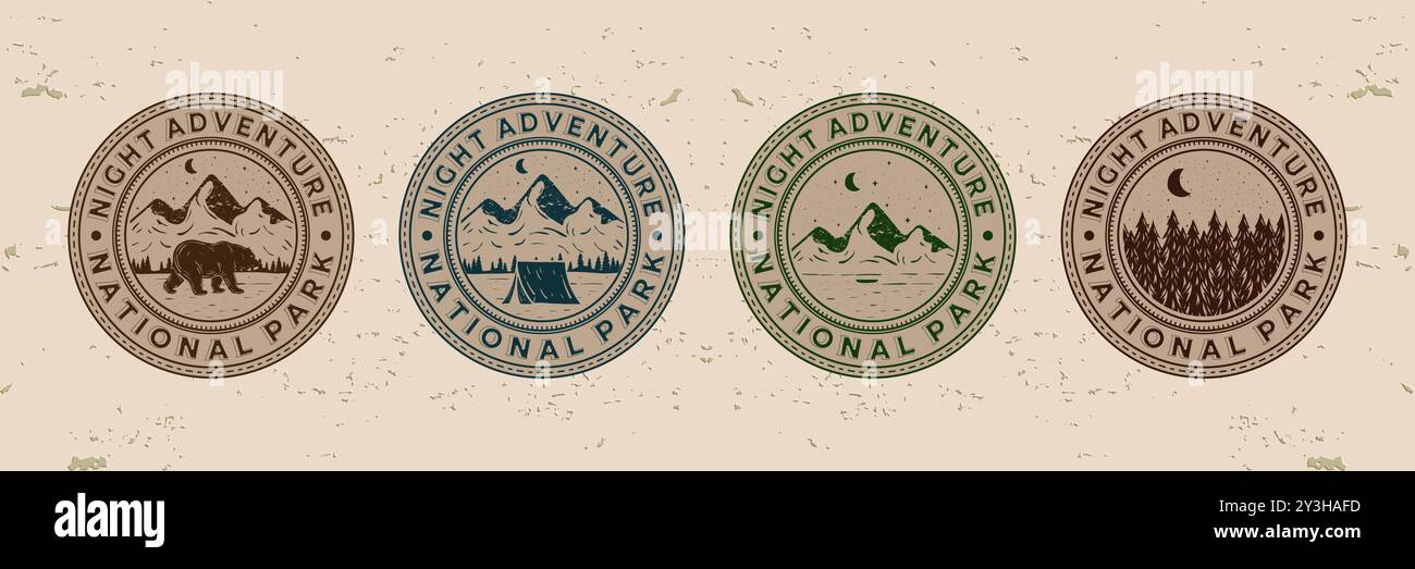 Ensemble Premium de conception de logo d'aventure en plein air. Logo Vintage style Adventure exclusif. Emblème logo Camp extérieur dans le style ancien vintage. Illustration de Vecteur