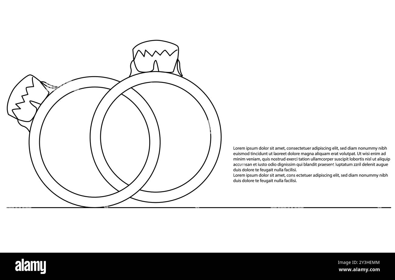 Dessin continu d'une ligne de l'anneau de mariage. Illustration d'une ligne de l'anneau pour l'engagement. Concept d'engagement romantique en ligne continue art Illustration de Vecteur