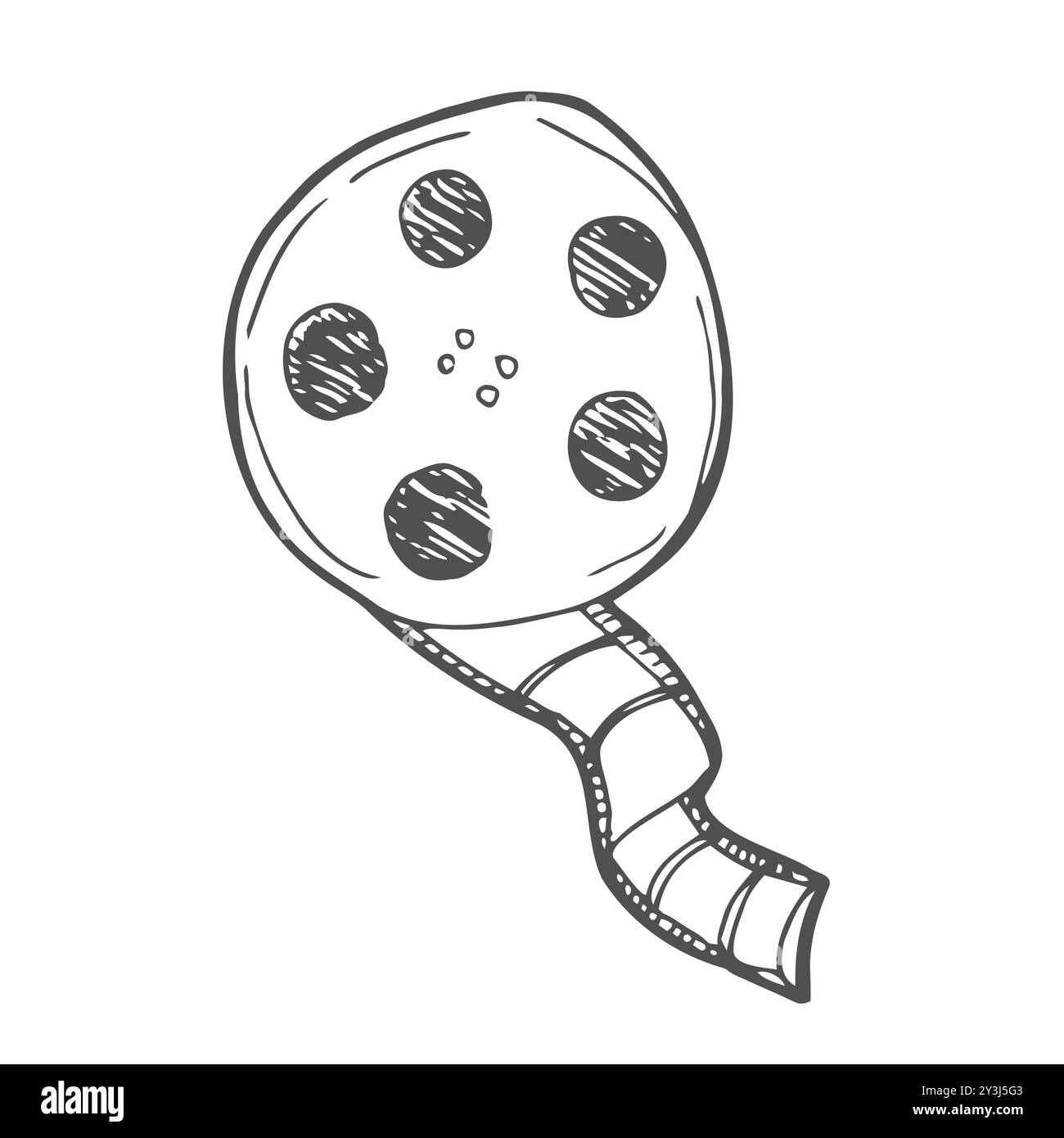 Icône de dessin de contour dessiné à la main de bobine de caméra vidéo. Illustration d'esquisse vectorielle de bobine de film, de film et de cinéma pour impression, Web, mobile et info Illustration de Vecteur