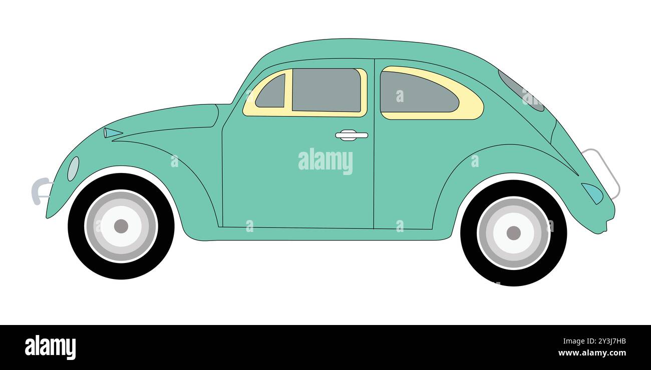 Voiture vintage classique en vert clair isolé sur fond blanc. Illustration de Vecteur