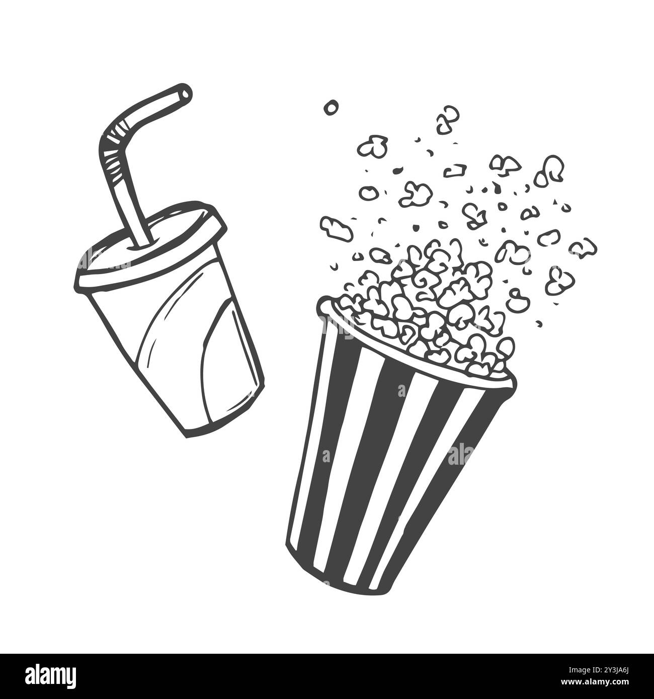 Concessions de films de style Doodle en format vectoriel, y compris pop-corn et soda Illustration de Vecteur