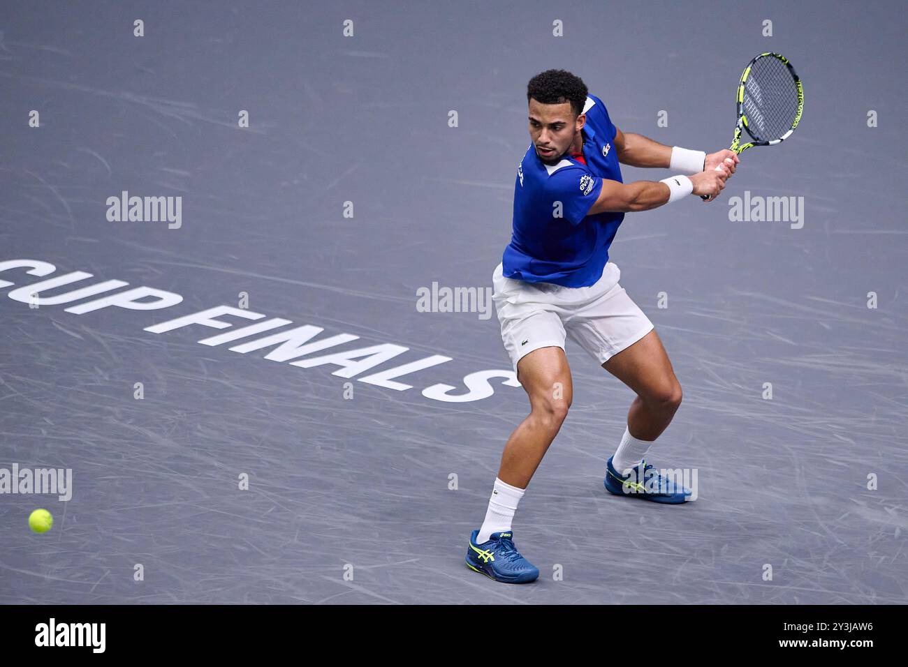 Valencia, Espagne. 14 septembre 2024. VALENCE, ESPAGNE - 13 SEPTEMBRE : Arthur fils de France retourne un ballon contre Roberto Bautista Agut d'Espagne lors de la finale de la Coupe Davis phase de groupes 2024 match de Valence entre la France et l'Espagne au Pabellon Fuente de San Luis le 13 septembre 2024 à Valence, Espagne. (Photo de Francisco Macia/photo Players images/Magara Press) crédit : Magara Press SL/Alamy Live News Banque D'Images