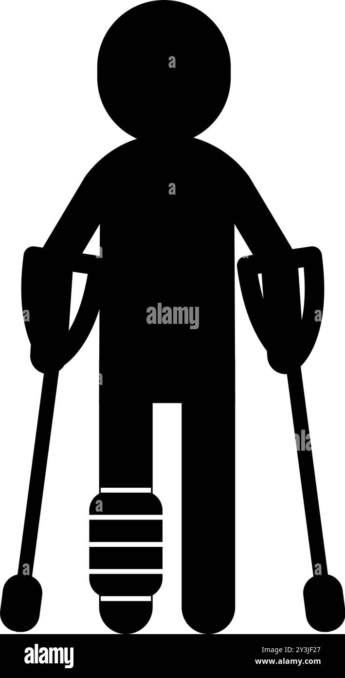 Personne sur des béquilles, pictogramme de mise en garde, danger et avertissement, illustration vectorielle Illustration de Vecteur