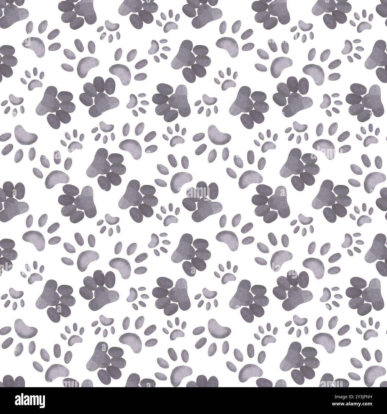 Motif aquarelle sans couture. Pattes et empreintes de pattes d'animaux de compagnie, chiens et chats, tous les objets sont peints à la main avec des aquarelles. Banque D'Images