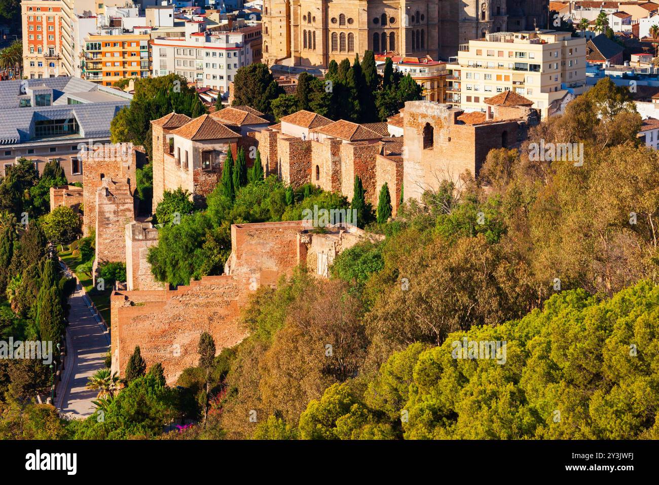 Malaga Alcazaba vue panoramique. Alcazaba est une forteresse arabe dans la ville de Malaga dans la communauté andalouse en Espagne. Banque D'Images