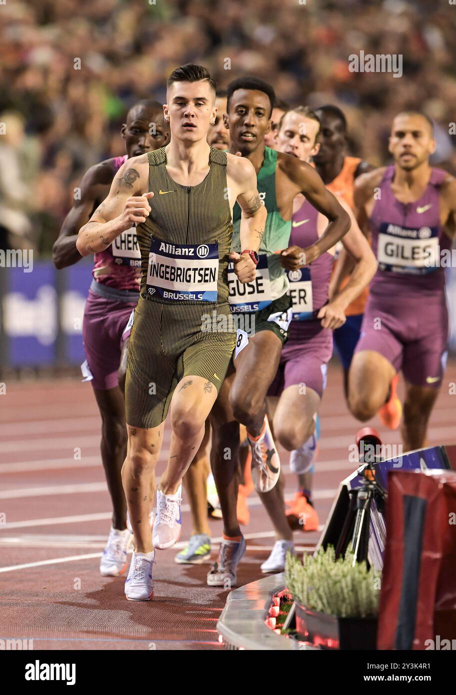 Jakob Ingebrigtsen, de Norvège, participe à la course masculine du 1500 m à la finale de la Memorial Van Damme Diamond League au stade King Baudouin Banque D'Images