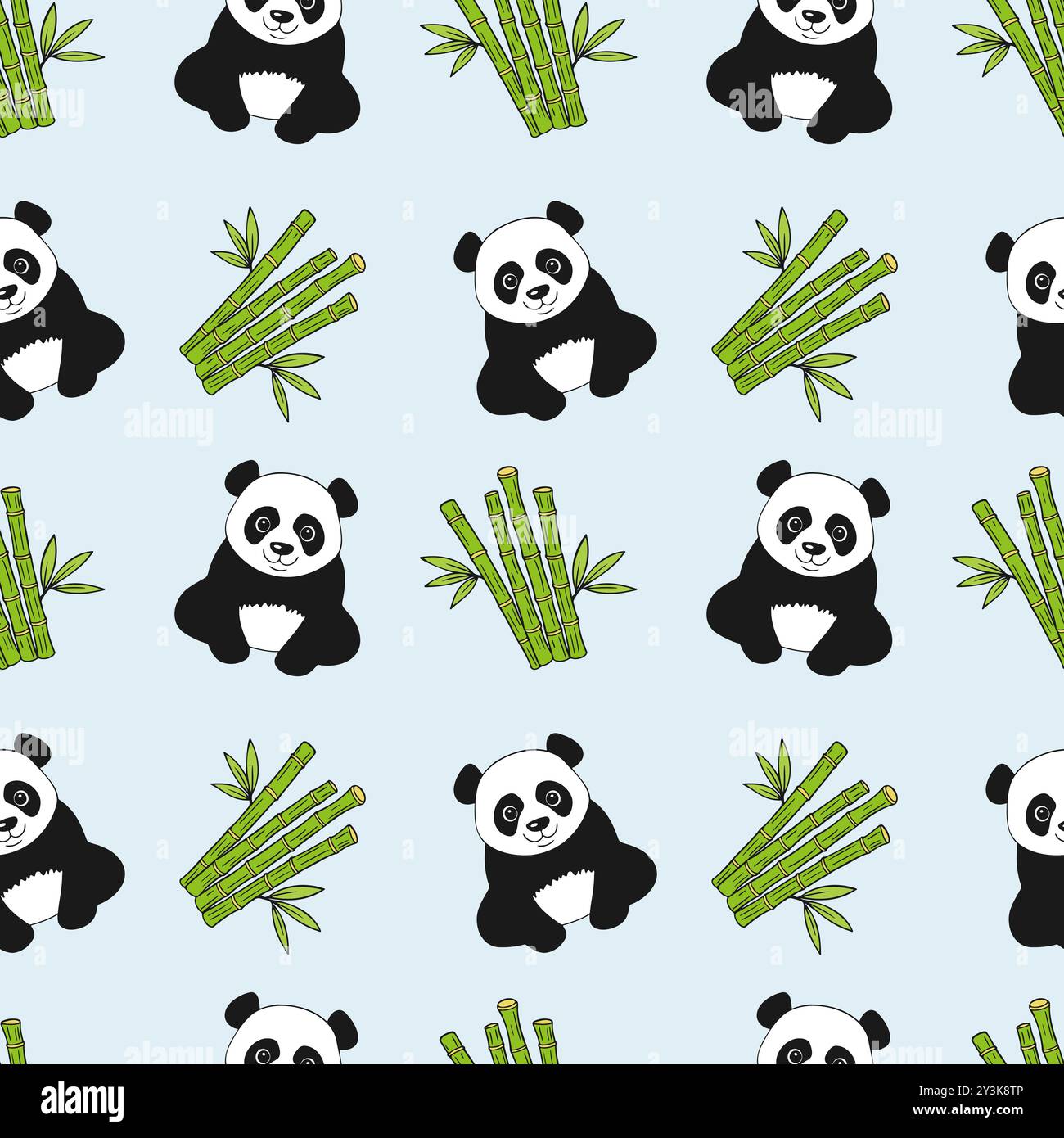 Motif de panda et de bambou sur fond bleu. Illustration vectorielle Illustration de Vecteur