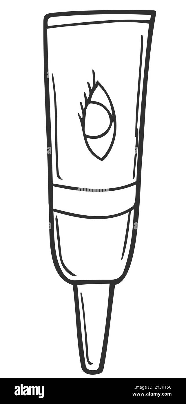 Illustration dessinée à la main par vecteur mignon du tube de crème pour les yeux. Arrière-plan. Cosmétique coréen. Peut être utilisé dans la conception d'affiche, de bannière, de magazine et de flyer. Illustration de Vecteur