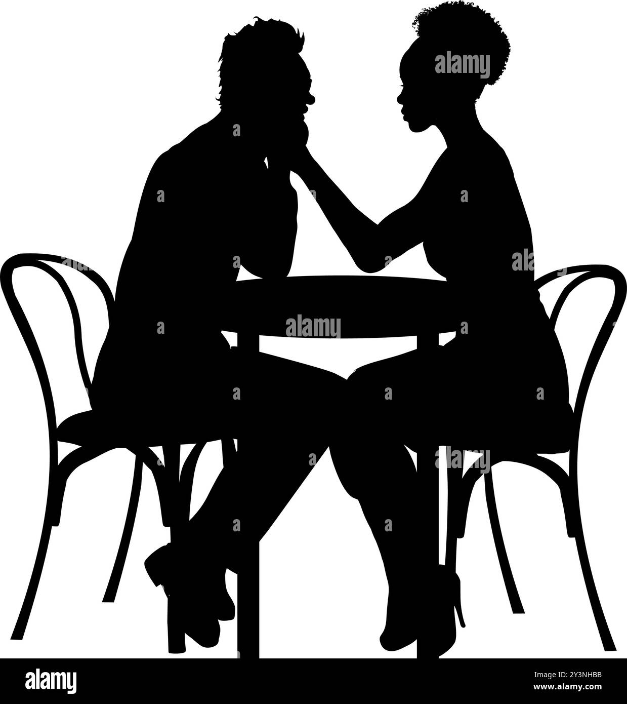 Silhouette d'un couple amoureux assis à une table, Illustration de Vecteur