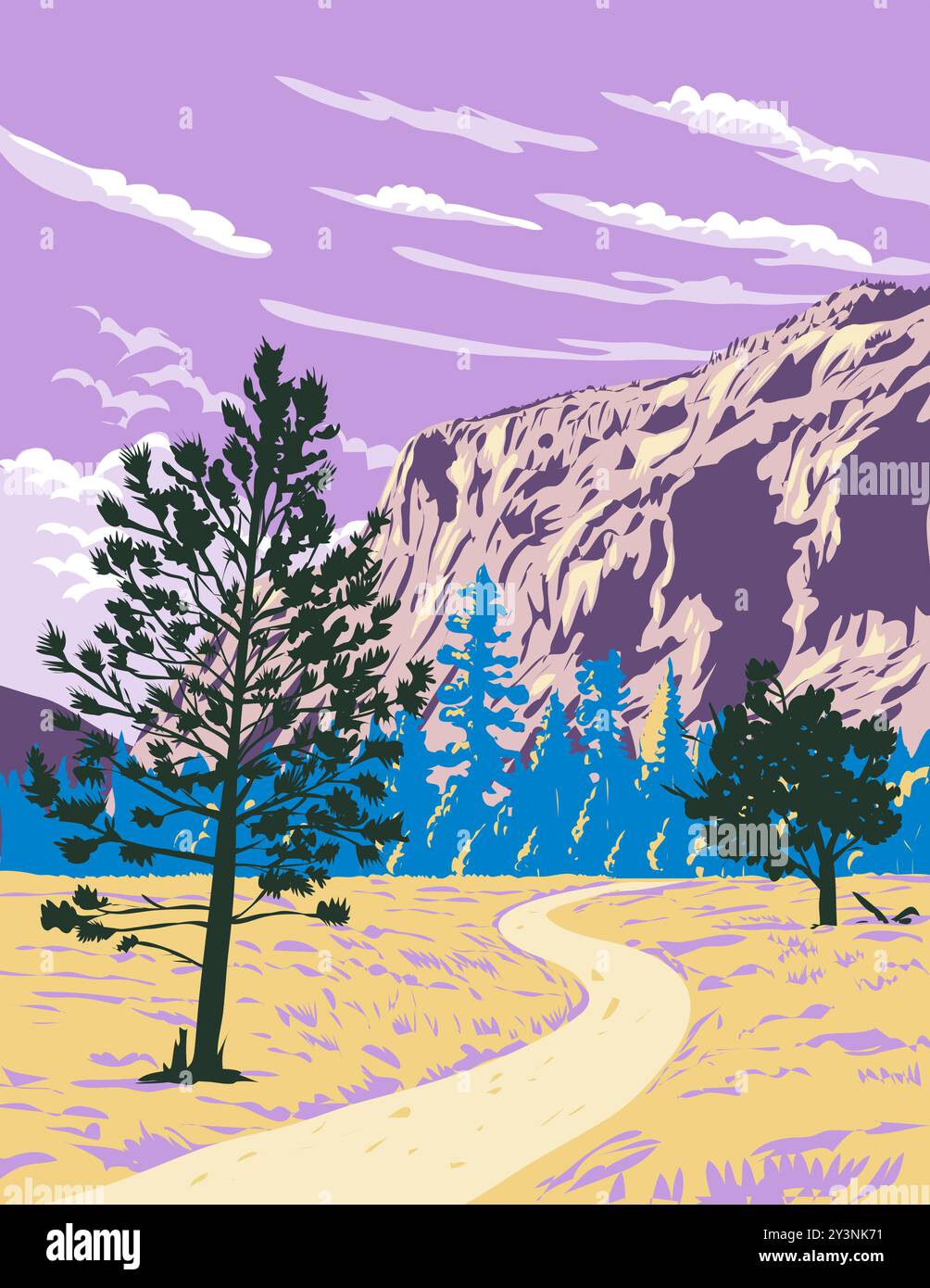 WPA affiche art des Tuolumne Meadows dans la section orientale du parc national de Yosemite, Californie États-Unis fait dans l'administration du projet de travaux ou federa Illustration de Vecteur