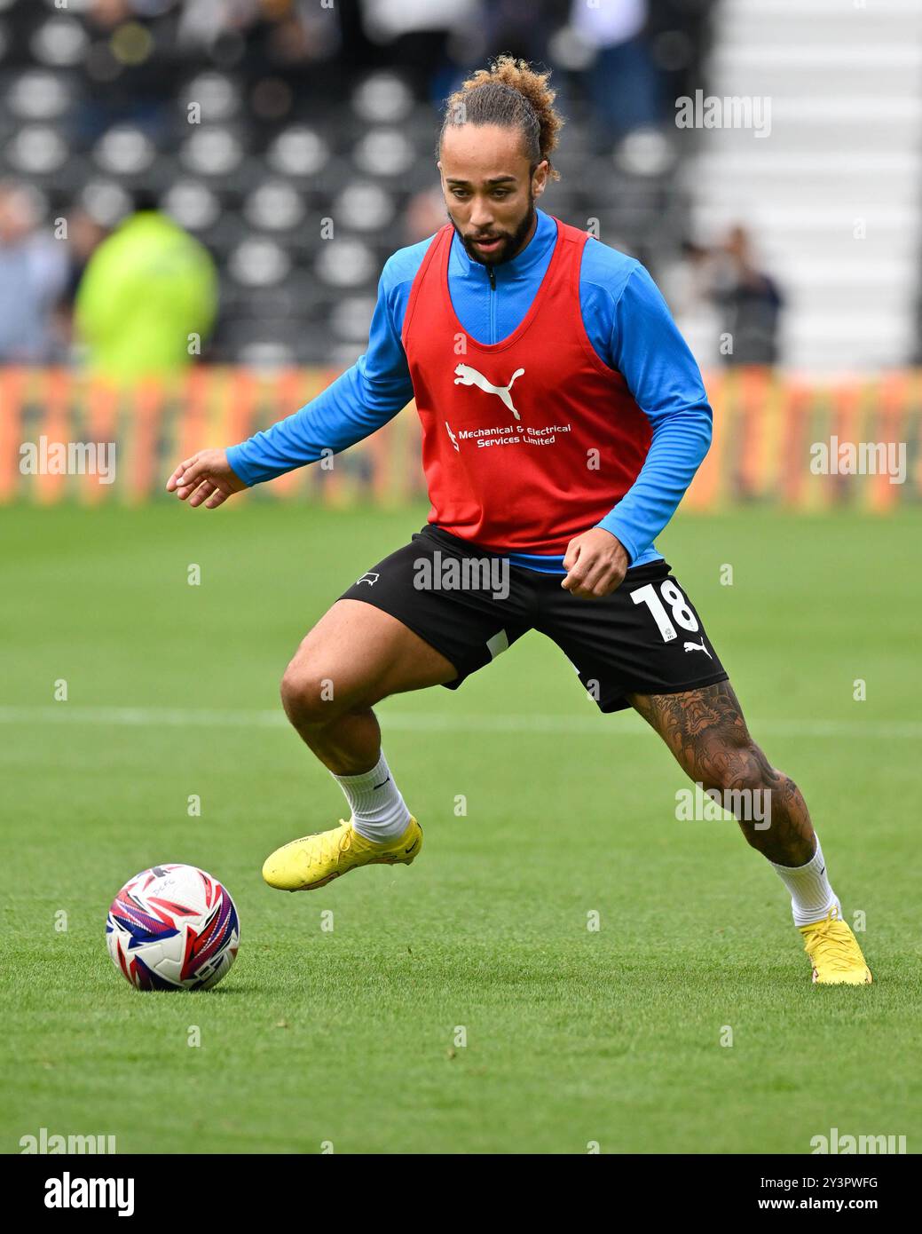 Marcus Harness (Derby County) échauffement lors du match du Sky Bet Championship match Derby County vs Cardiff City au Pride Park Stadium, Derby, Royaume-Uni, 14 septembre 2024 (photo par Mark Dunn/News images) in, le 14/9/2024. (Photo de Mark Dunn/News images/SIPA USA) crédit : SIPA USA/Alamy Live News Banque D'Images