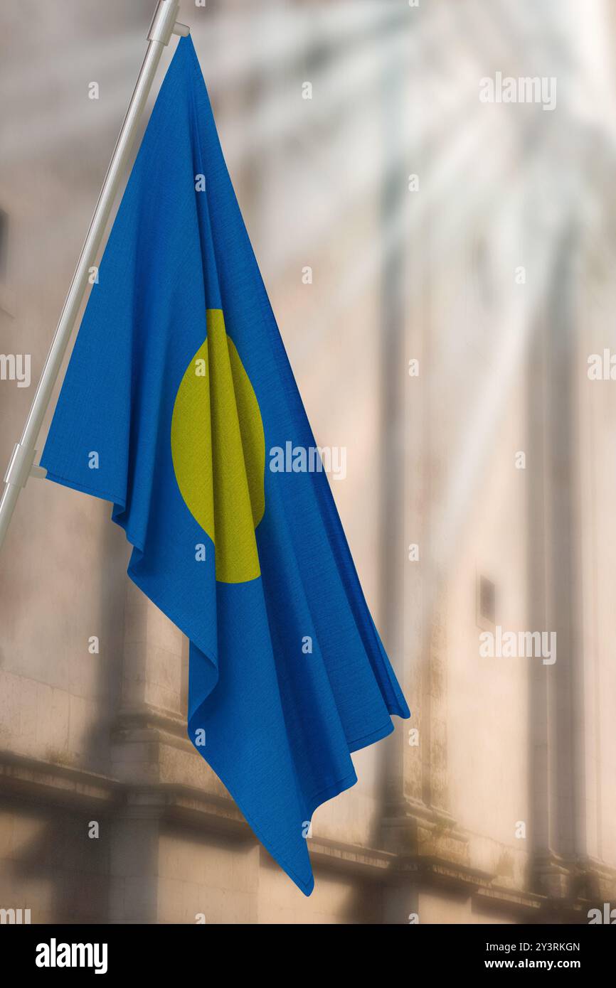 Drapeau national des Palaos. Rendu 3D. Banque D'Images