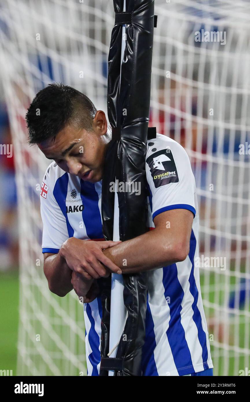 Oscar Santis du Dinamo Tbilissi lors du match de la ligue de football géorgienne 2024 entre le FC Dinamo Tbilissi et le FC Torpedo Kutaisi au Boris Paitchadze Dinamo Arena le 18 août 2024 à Tbilissi, Géorgie. Tbilissi Dinamo Arena nommé d'après Boris Paichadze, Akaki Tsereteli Avenue, Didube, Tbilissi, 0154, Géorgie Géorgie Copyright : xArturxStabulnieksx 653639 Banque D'Images