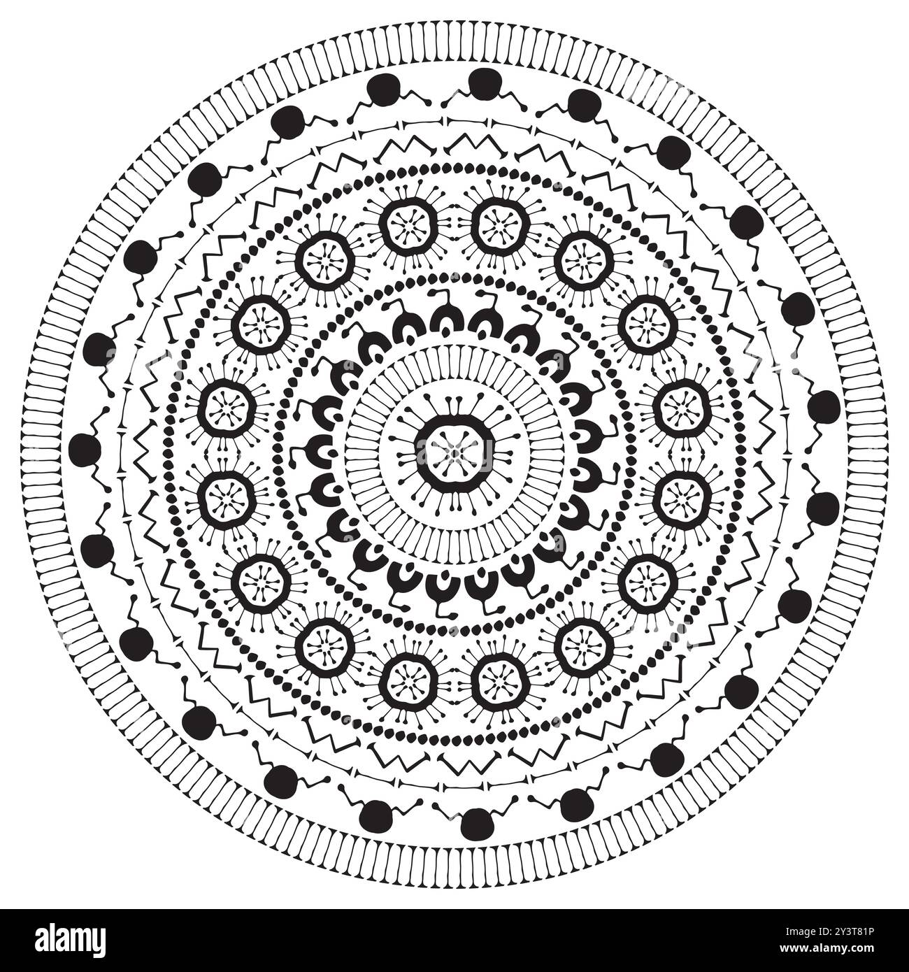 Imprimé Mandala. Illustration vectorielle noire blanche dessinée à la main Illustration de Vecteur