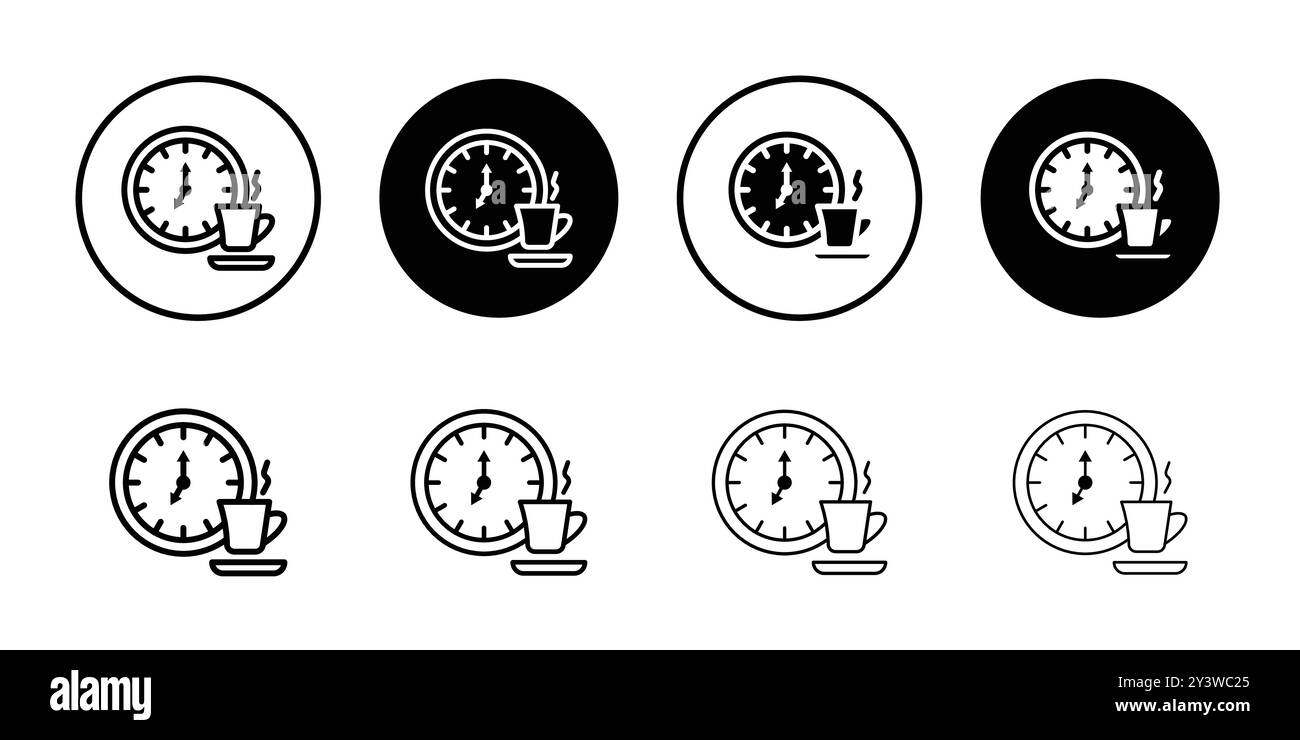 Contour vectoriel de signe de logo d'icône de temps de café en couleur noire et blanche Illustration de Vecteur