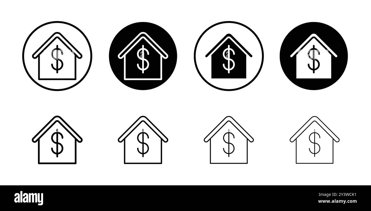 Maison pour la vente icône logo signe vectoriel contour en couleur noire et blanche Illustration de Vecteur