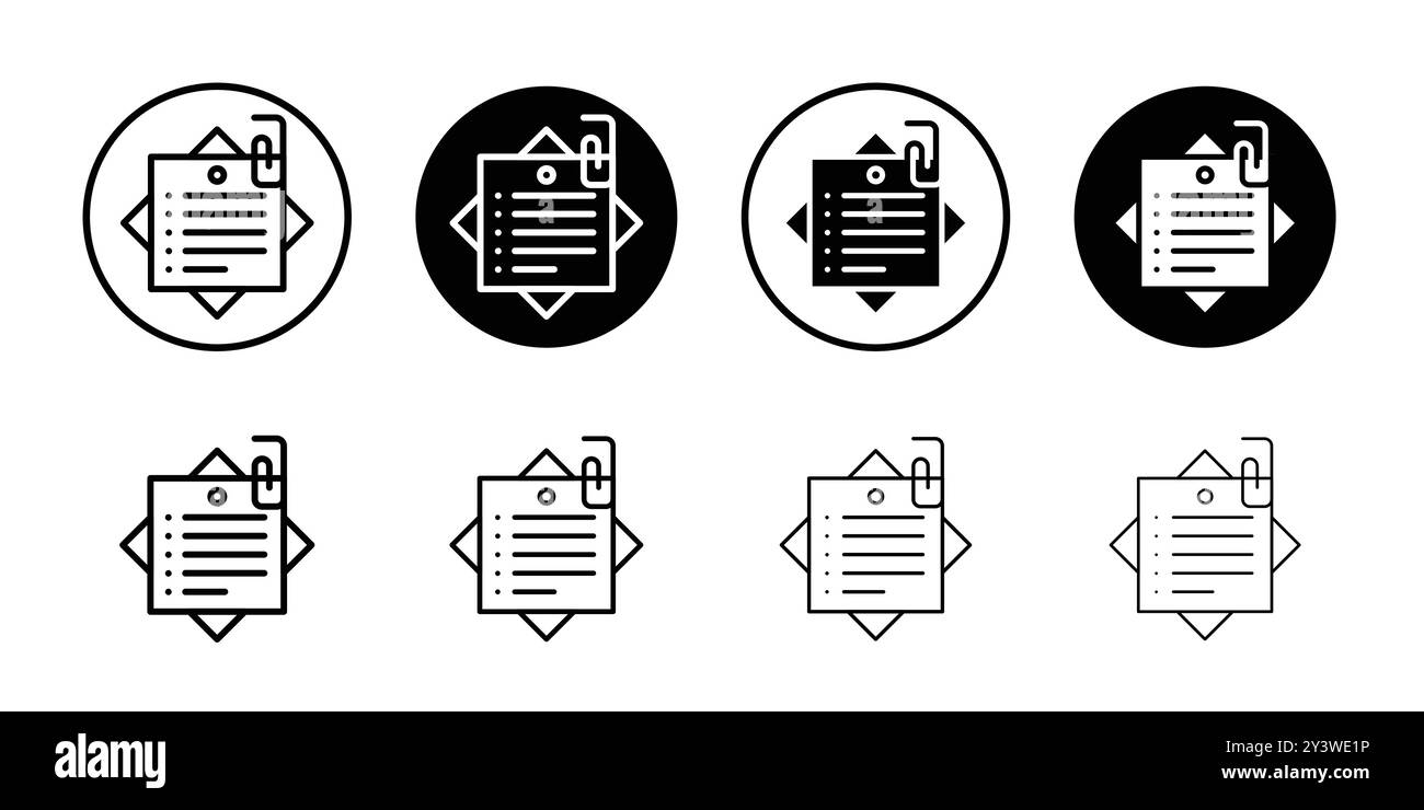 Contour vectoriel de signe d'icône de notes adhésives en noir et blanc Illustration de Vecteur