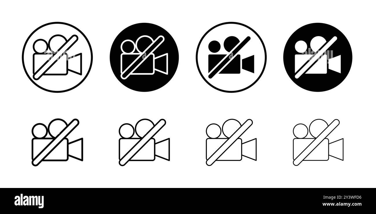 Vidéo off icône logo signe vectoriel contour en noir et blanc Illustration de Vecteur