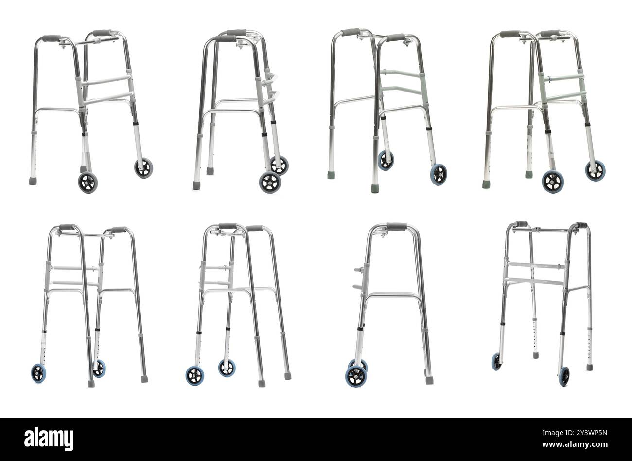 Cadre de marche isolé sur blanc, collage. Vue latérale différente Banque D'Images