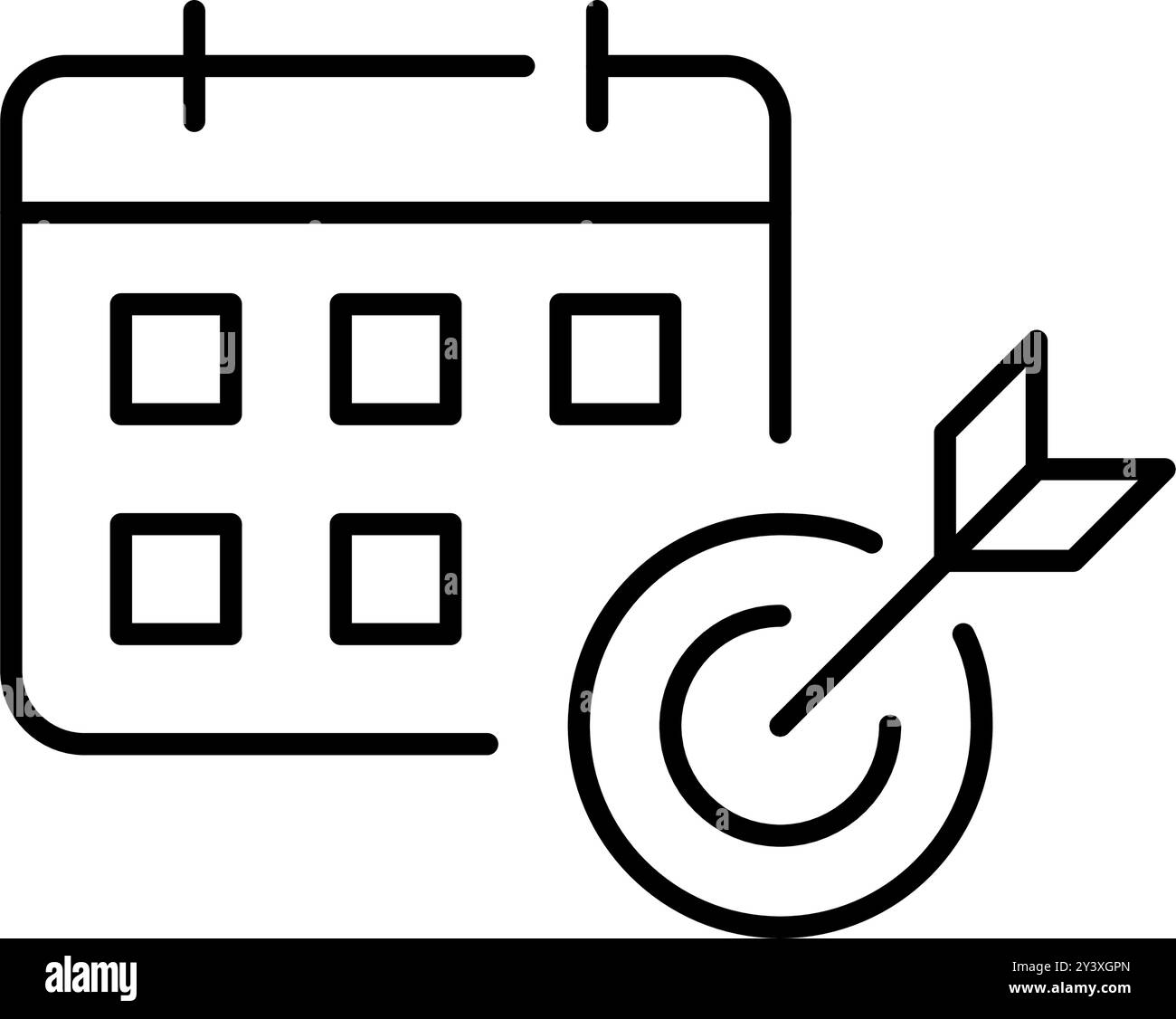 Calendrier et flèche atteignant la cible. Définition des objectifs, planification de la réussite. Pixel Perfect, icône de vecteur de contour modifiable Illustration de Vecteur