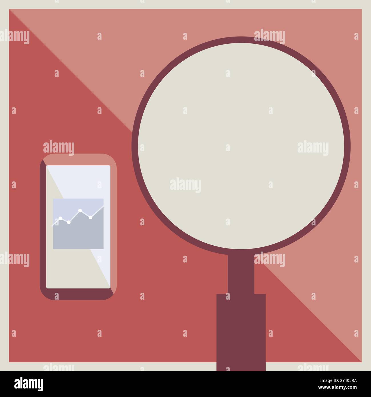 Illustration d'un smartphone actif à côté D'Une grande loupe Banque D'Images