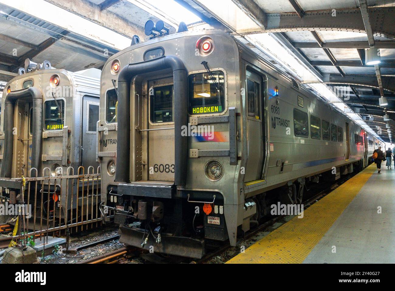 Hoboken, New Jersey, États-Unis, banlieues, NJ transit trains dans la gare, New Jersey transit train Banque D'Images