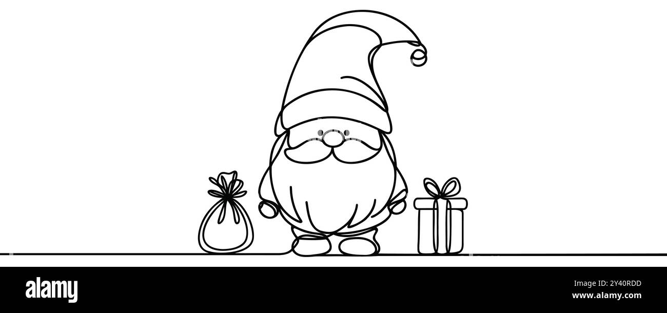 Dessin de gnome de Noël par une ligne continue, illustration vectorielle. Illustration de Vecteur