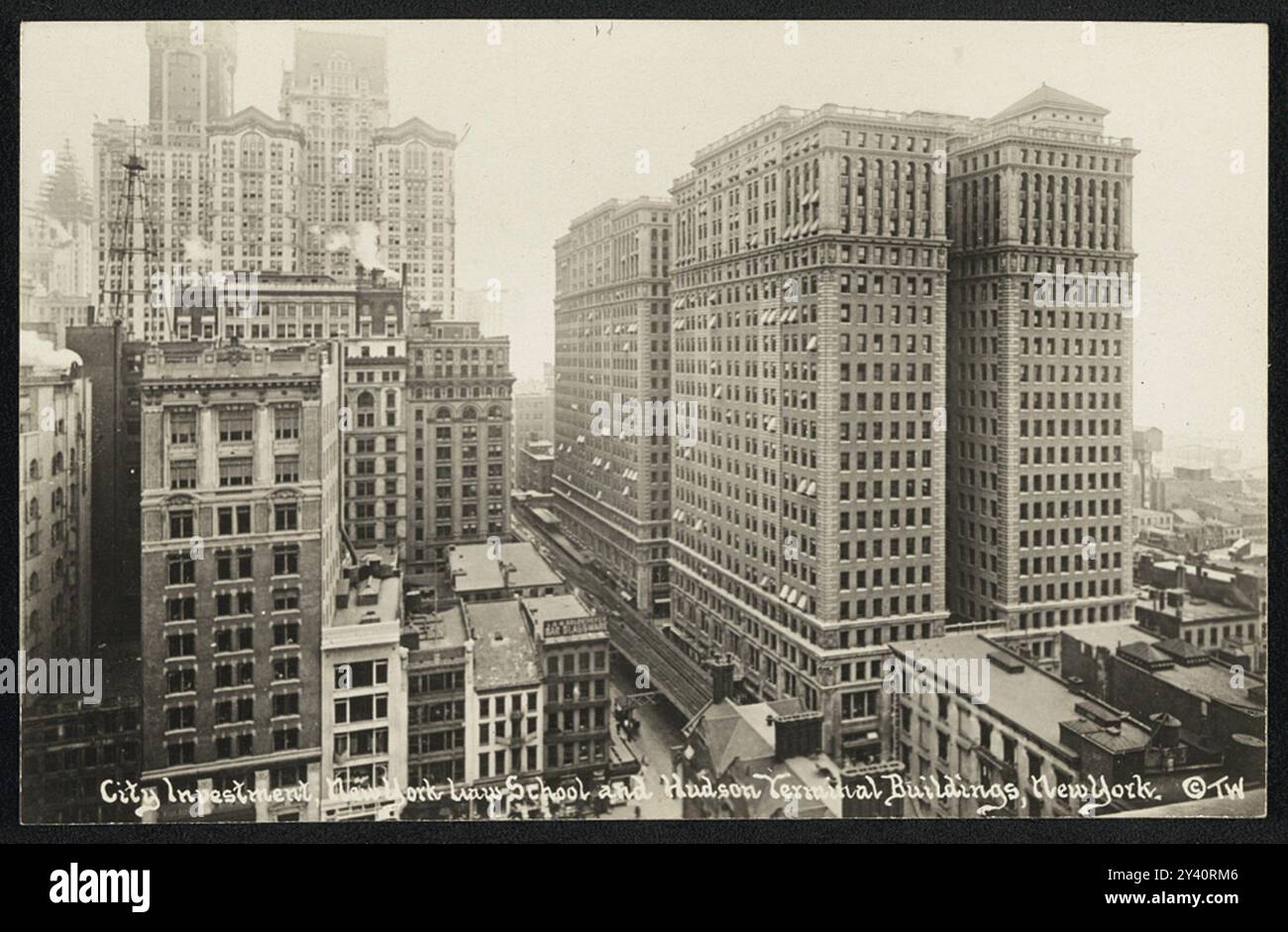 City Investment, New york City 1900 - Law School and Hudson terminal Building, New York Banque D'Images