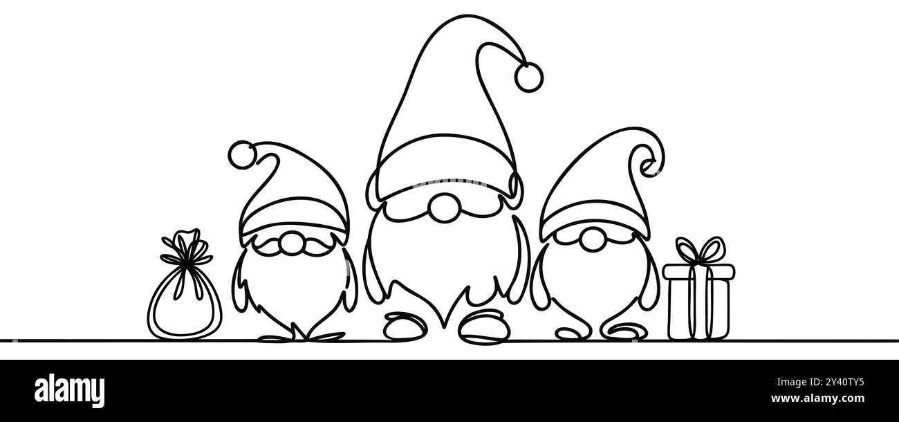 Dessin de gnome de Noël par une ligne continue, illustration vectorielle. Illustration de Vecteur